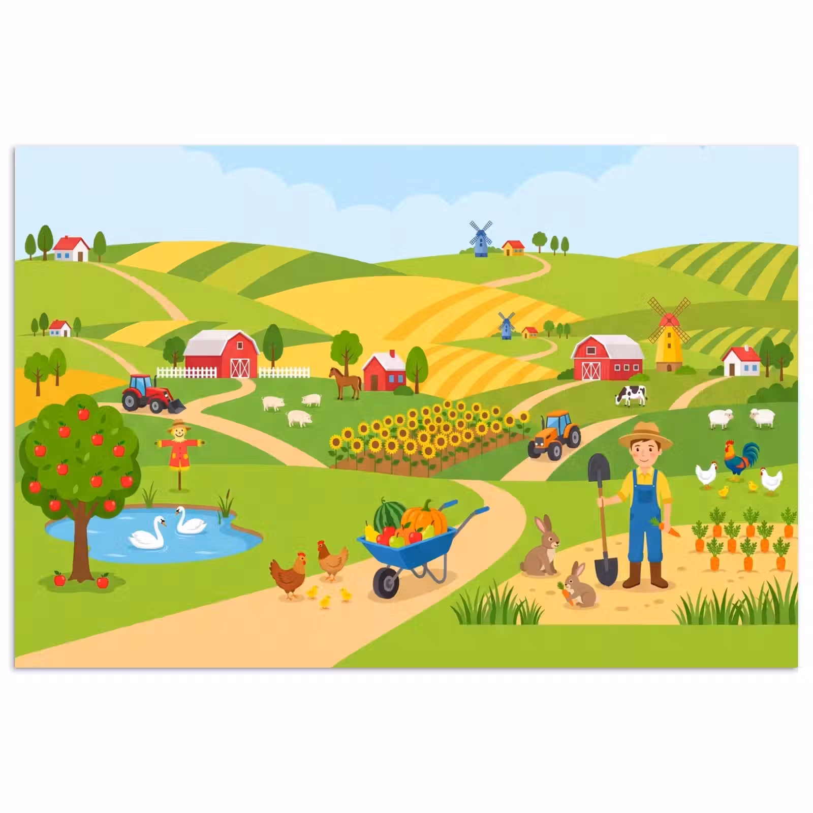 Poster - Boerderij - Landschap - Cartoon — 1