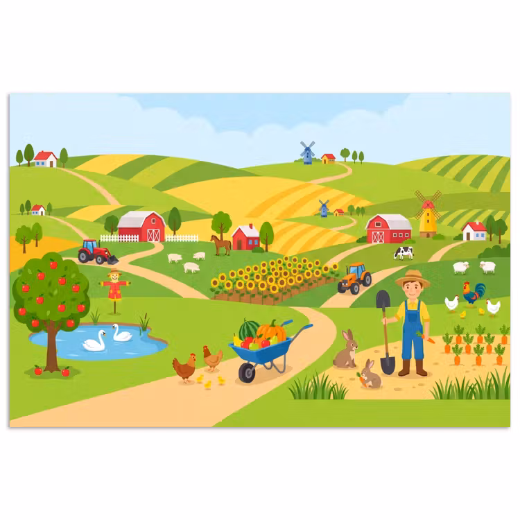 Poster - Boerderij - Landschap - Cartoon — 1