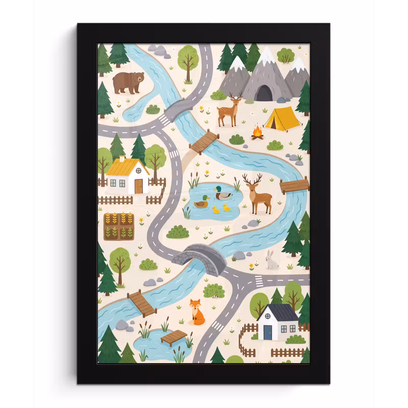 Poster met lijst - Landschap - Rivier - Cartoon — 1