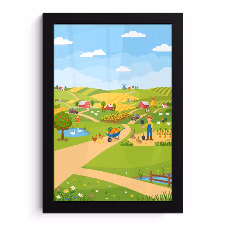 Poster met lijst - Boerderij - Landschap - Cartoon — 1