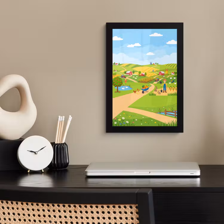 Poster met lijst - Boerderij - Landschap - Cartoon — 2
