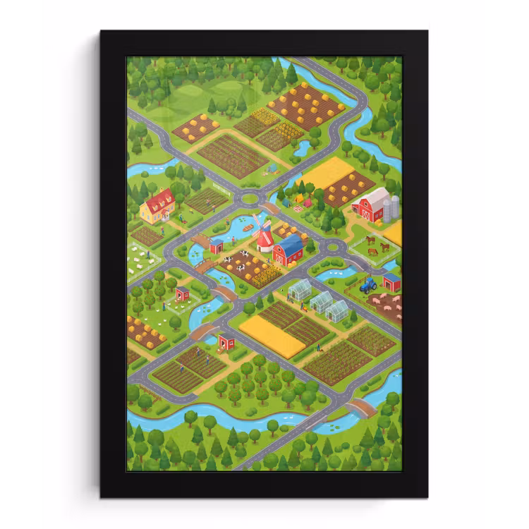 Poster met lijst - Boerderij - Landschap - Isometrisch — 1
