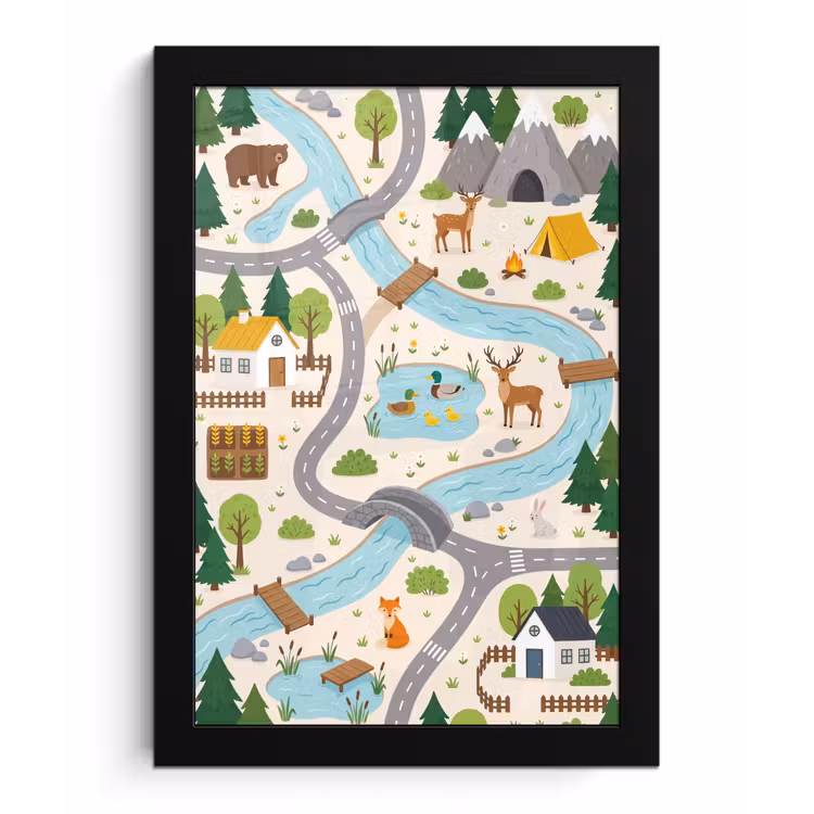 Poster met lijst - Landschap - Rivier - Cartoon — 1