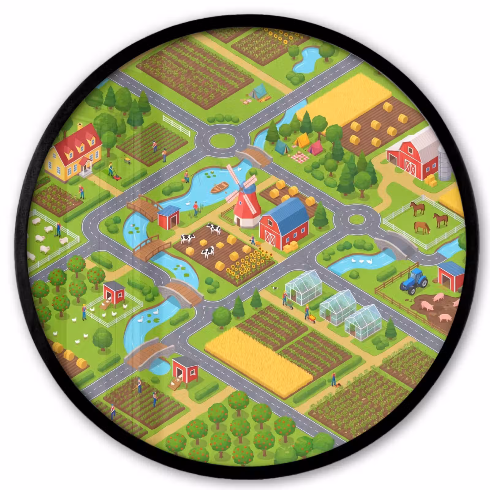 Ronde fotolijst - Boerderij - Landschap - Isometrisch — 1