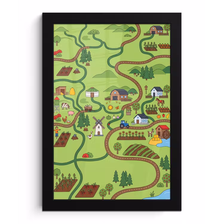 Poster met lijst - Dieren - Platteland - Illustratie — 1