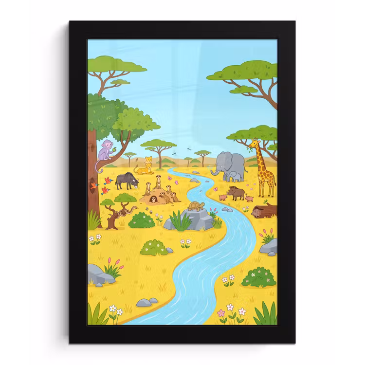 Poster met lijst - Dieren - Savanne - Cartoon — 1
