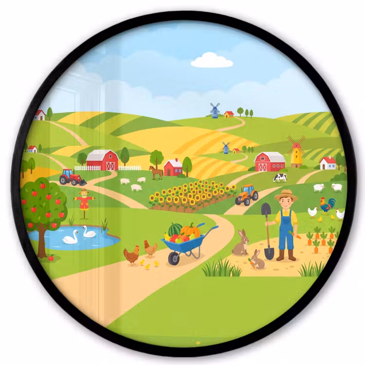 Ronde fotolijst - Boerderij - Landschap - Cartoon — 1