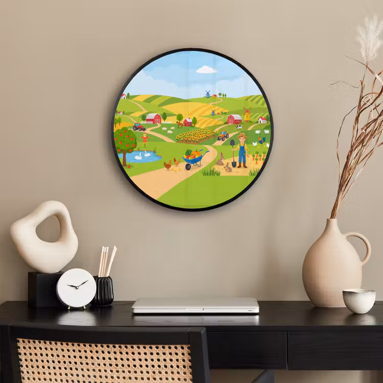 Ronde fotolijst - Boerderij - Landschap - Cartoon — 3