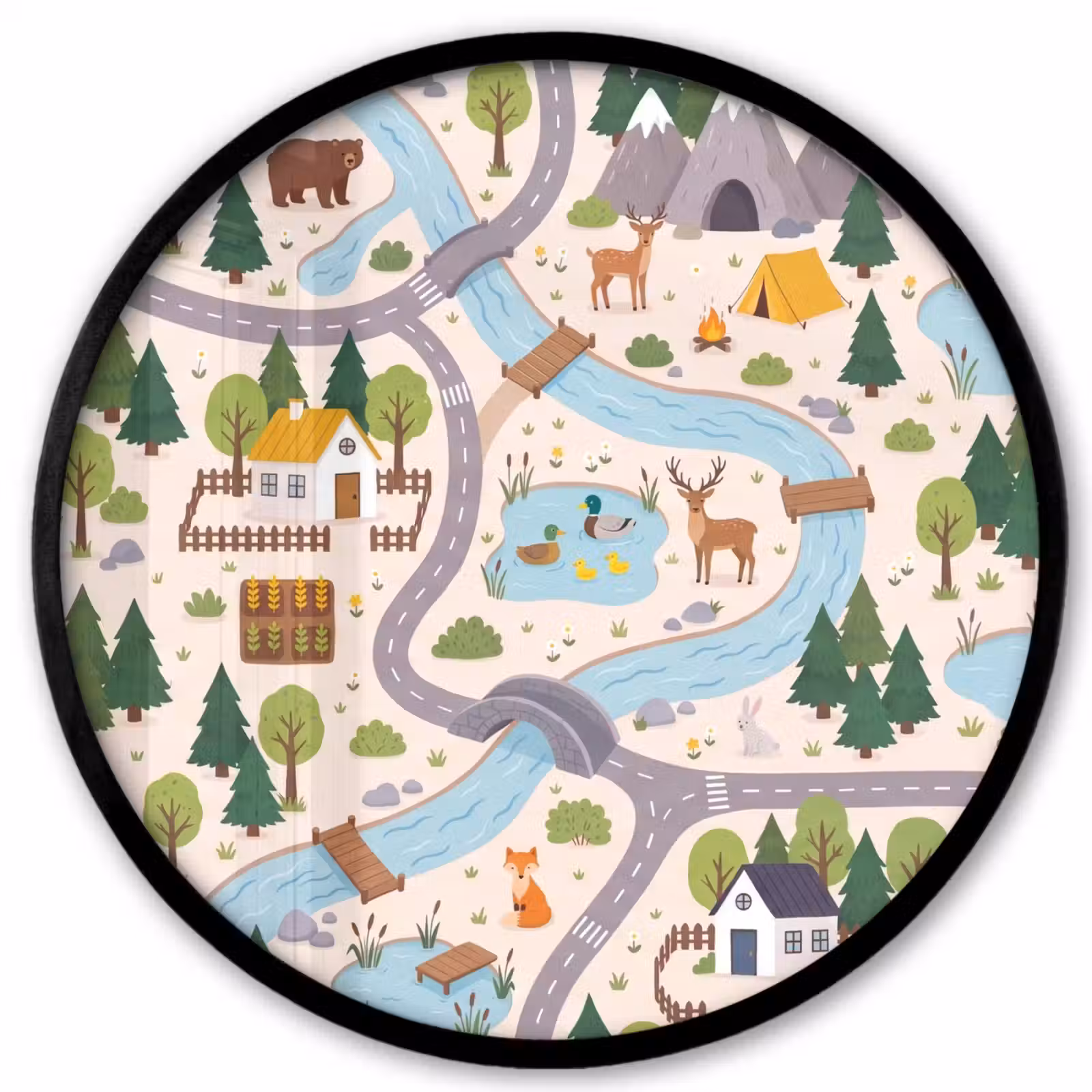 Ronde fotolijst - Landschap - Rivier - Cartoon — 1