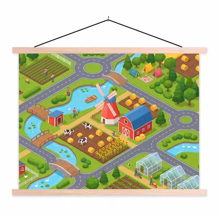 Schoolplaat - Boerderij - Landschap - Isometrisch — 1