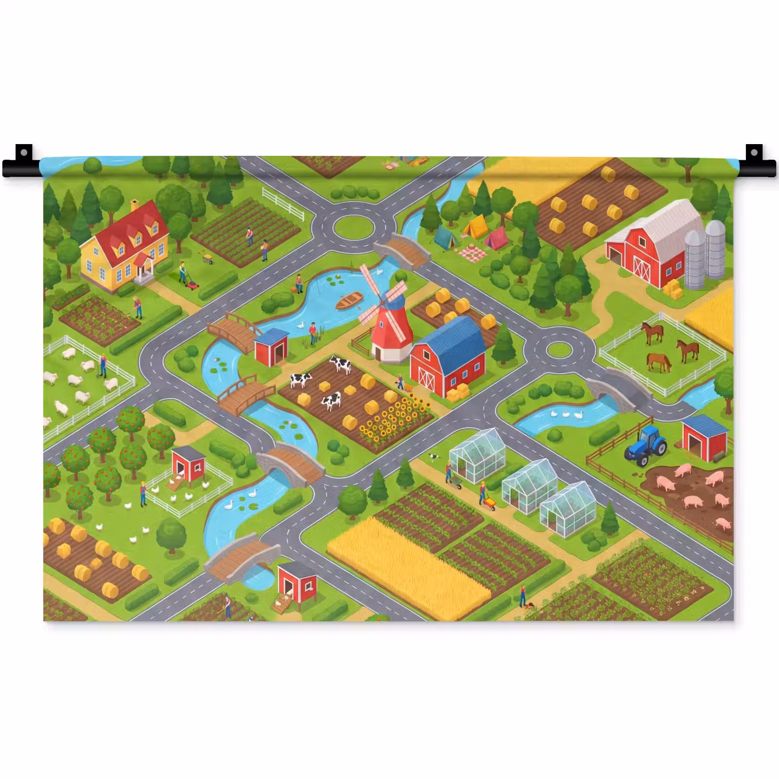 Wandkleed - Boerderij - Landschap - Isometrisch — 1