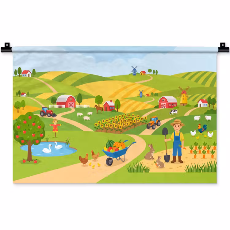 Wandkleed - Boerderij - Landschap - Cartoon — 1