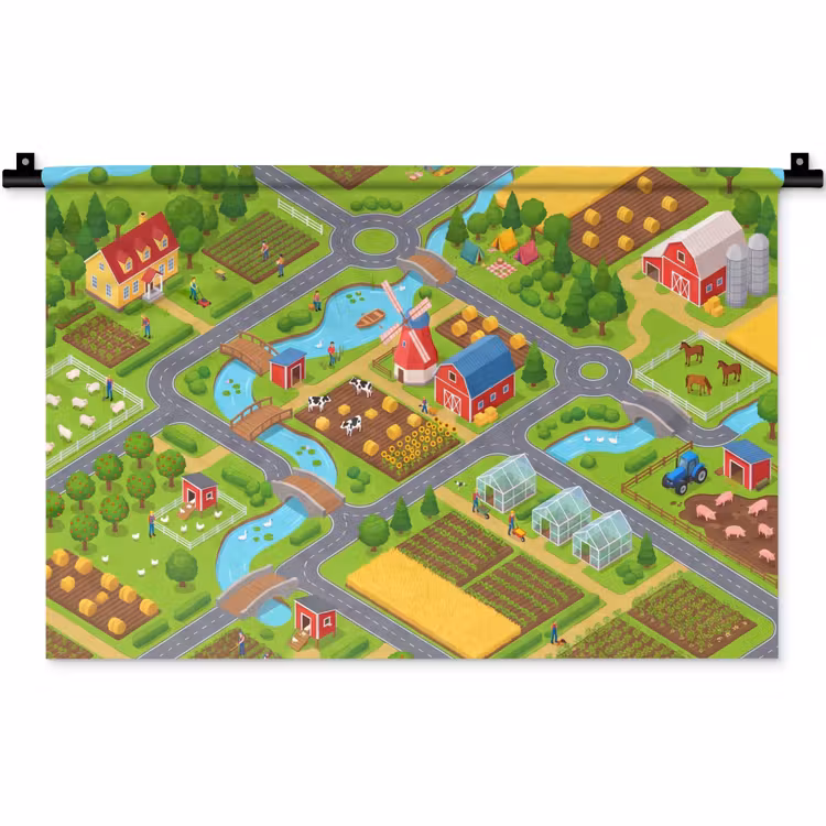 Wandkleed - Boerderij - Landschap - Isometrisch — 1