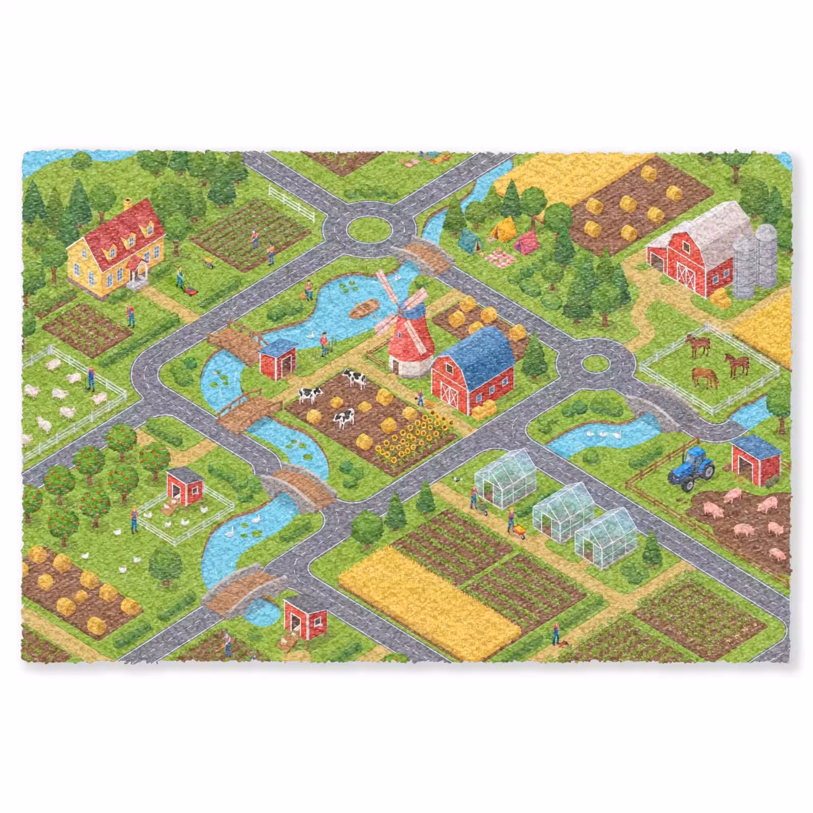 Vloerkleed - Boerderij - Landschap - Isometrisch — 1
