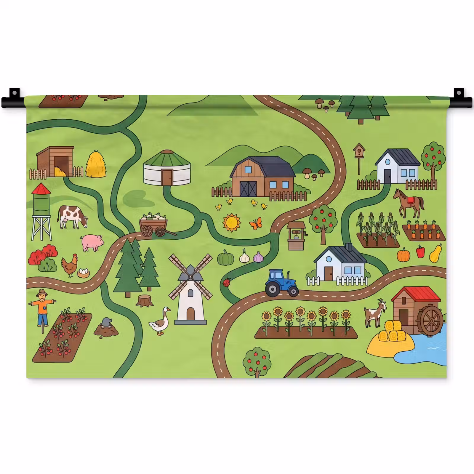 Wandkleed - Dieren - Platteland - Illustratie — 1