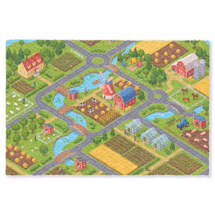 Vloerkleed - Boerderij - Landschap - Isometrisch — 1