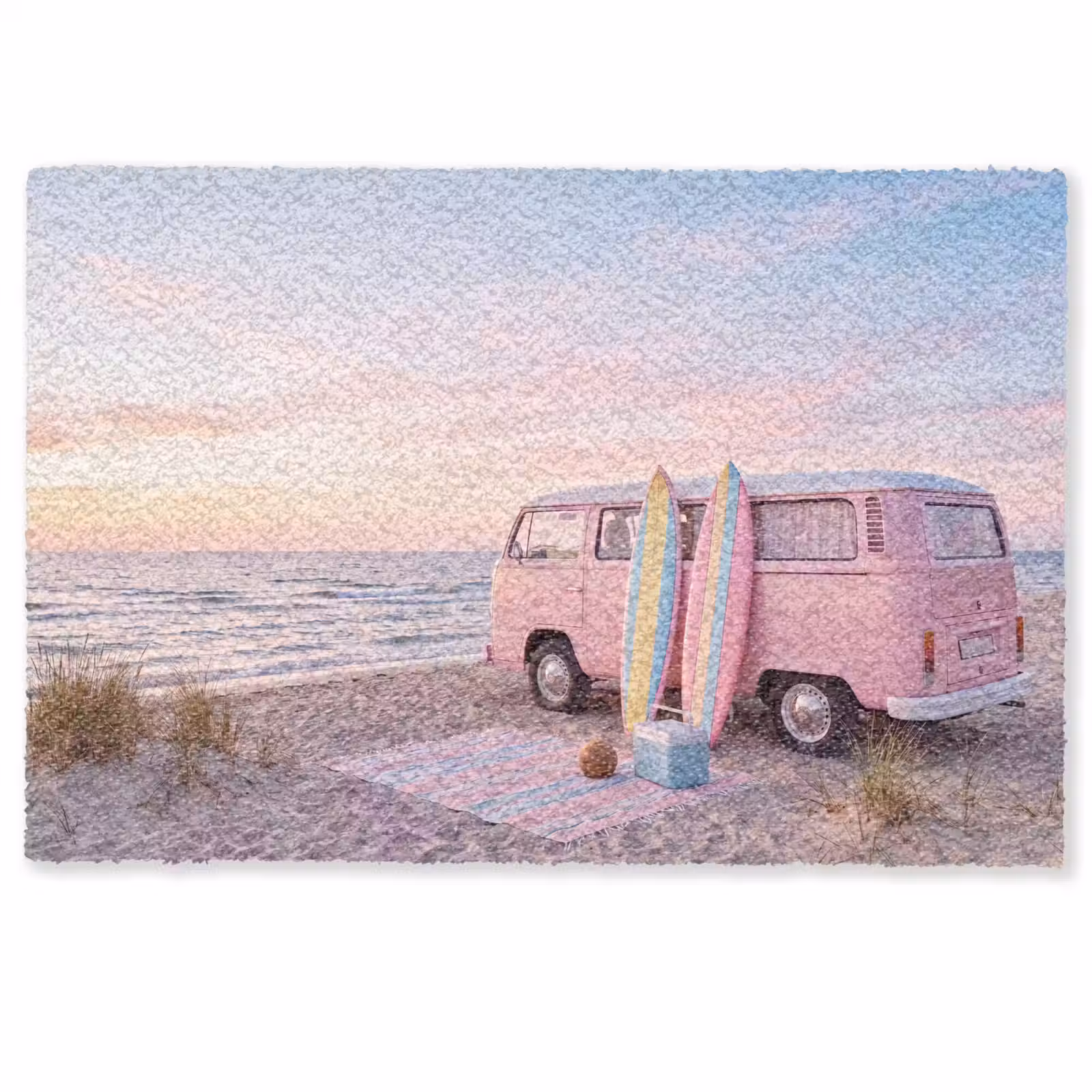Deurmat - Busje - Strand - Surfplank - Zomer - Roze — 1