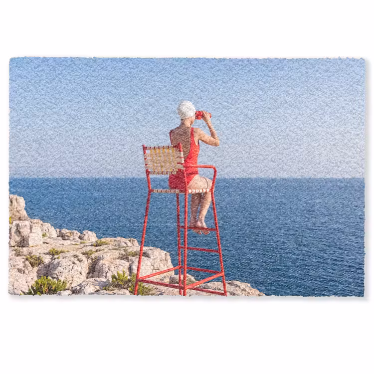 Deurmat - Vrouw - Zee - Kust - Verrekijker - Rood — 1