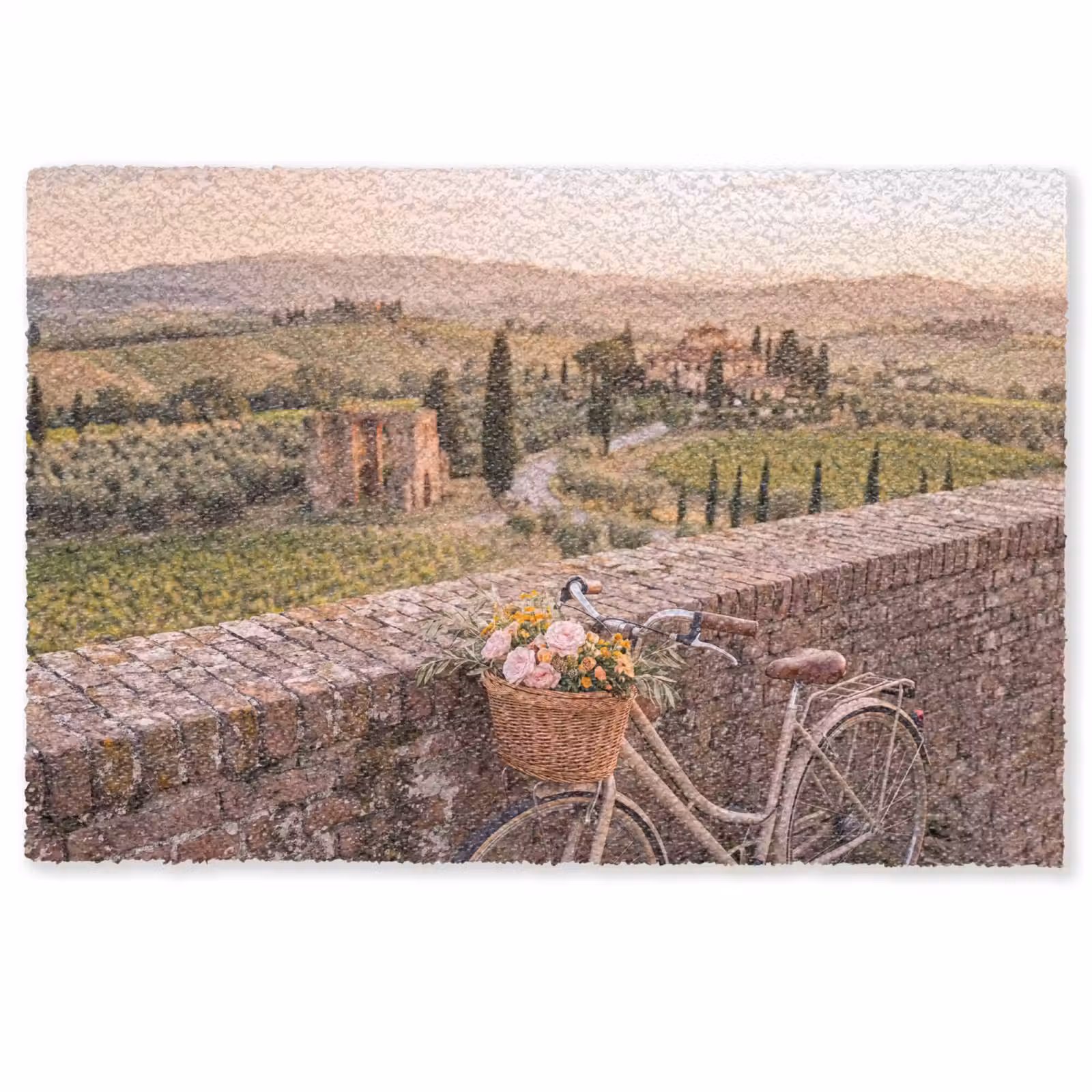 Deurmat - Fiets - Bloemen - Toscane - Landschap - Roze — 1
