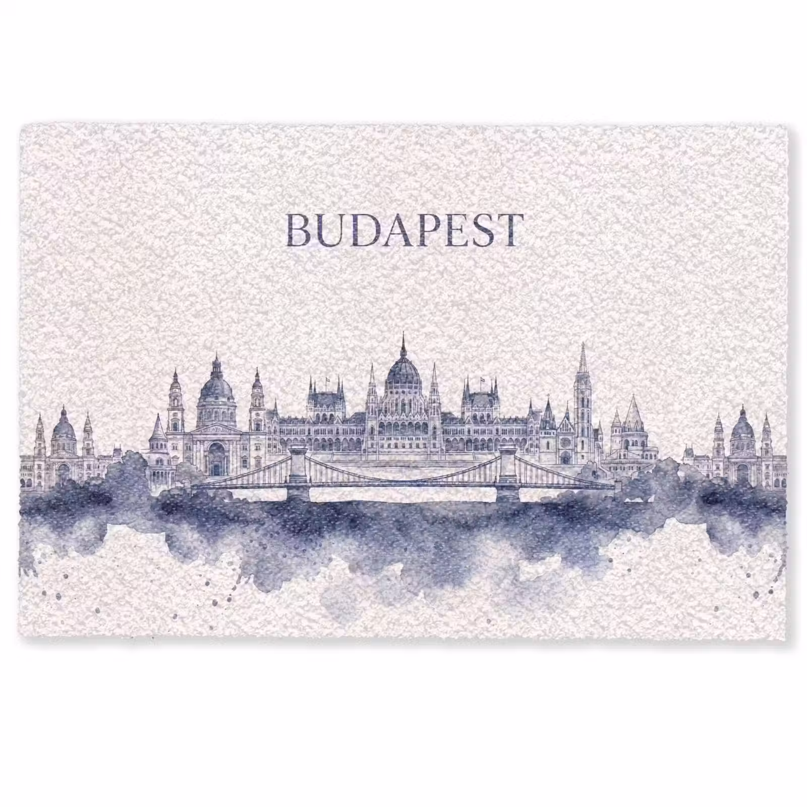Deurmat - Boedapest - Skyline - Architectuur - Aquarel - Blauw — 1