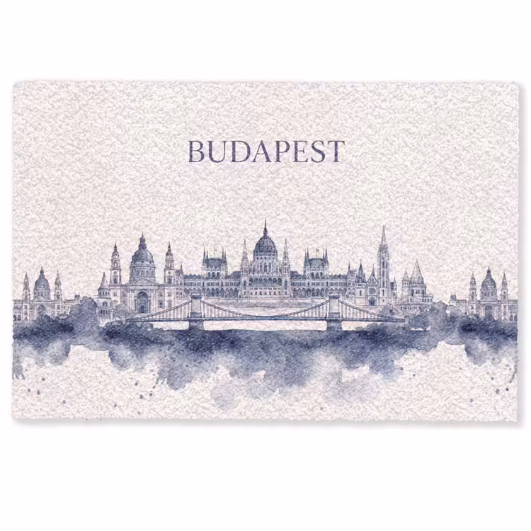 Deurmat - Boedapest - Skyline - Architectuur - Aquarel - Blauw — 1