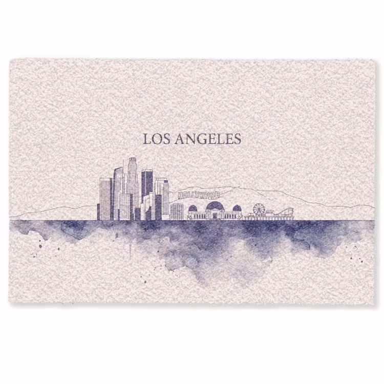 Deurmat - Los Angeles - Skyline - Architectuur - Aquarel - Blauw — 1