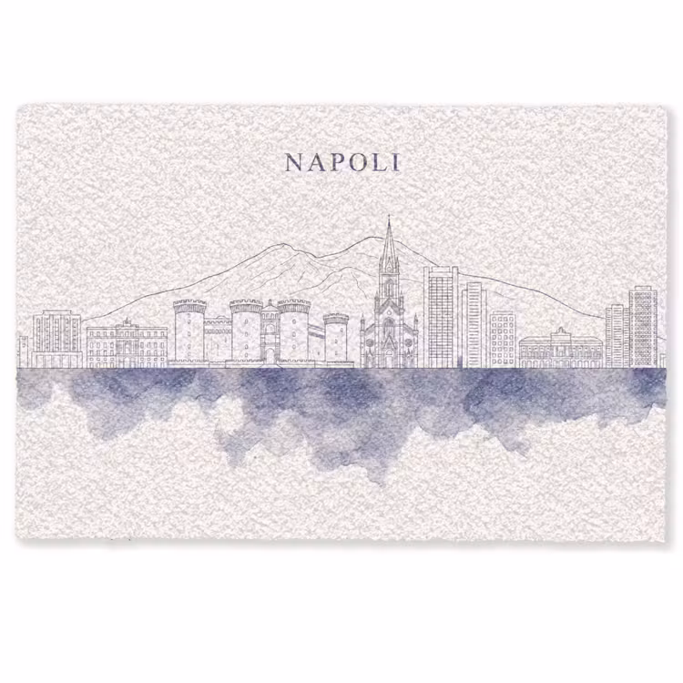 Deurmat - Napels - Skyline - Italie - Lijntekening - Aquarel — 1