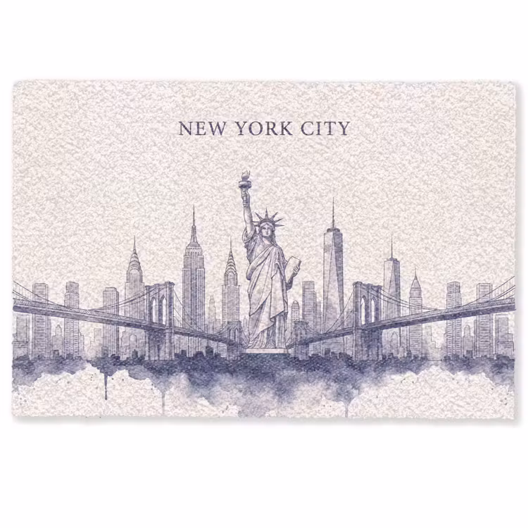Deurmat - New York - Vrijheidsbeeld - Skyline - Illustratie - Blauw — 1