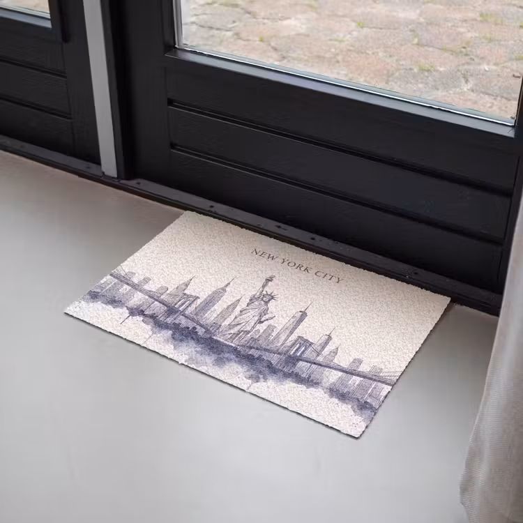 Deurmat - New York - Vrijheidsbeeld - Skyline - Illustratie - Blauw — 2