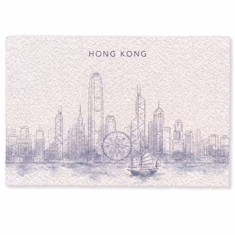 Deurmat - Stad - Skyline - Water - Lijntekening - Blauw — 1