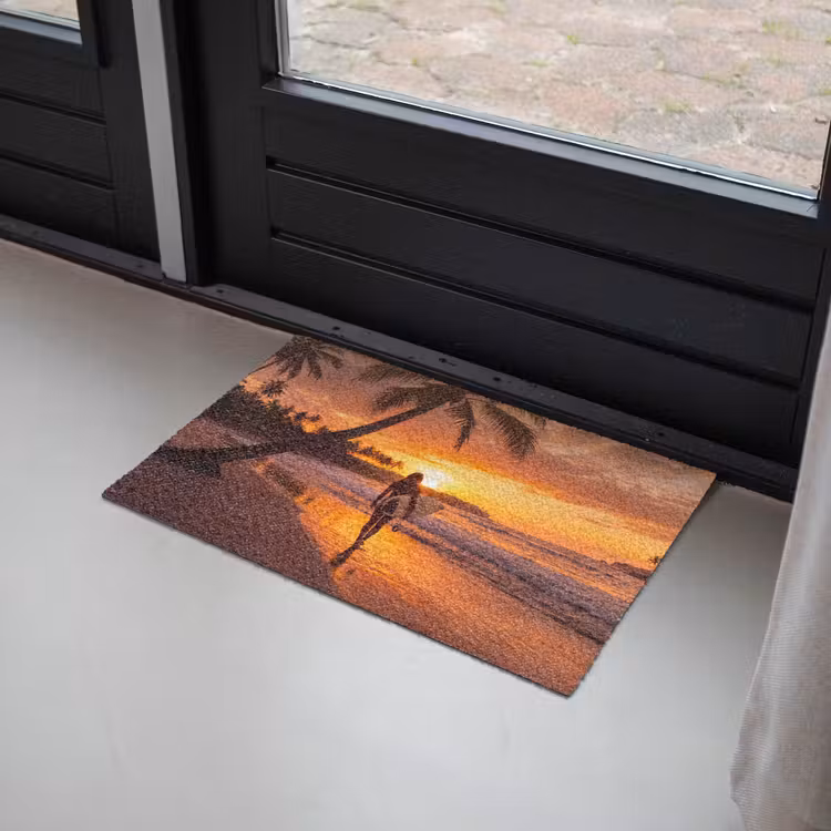 Deurmat - Vrouw - Surfplank - Strand - Zonsondergang - Oranje — 2