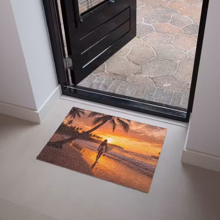 Deurmat - Vrouw - Surfplank - Strand - Zonsondergang - Oranje — 4