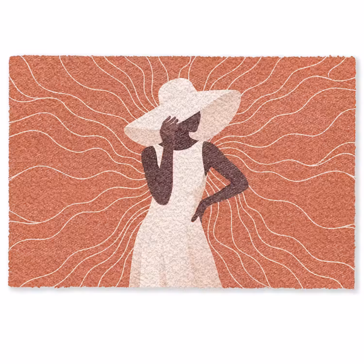 Deurmat - Vrouw - Hoed - Portret - Modern - Beige — 1