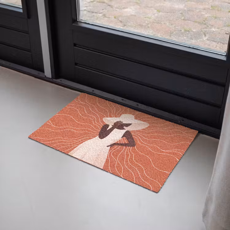 Deurmat - Vrouw - Hoed - Portret - Modern - Beige — 2