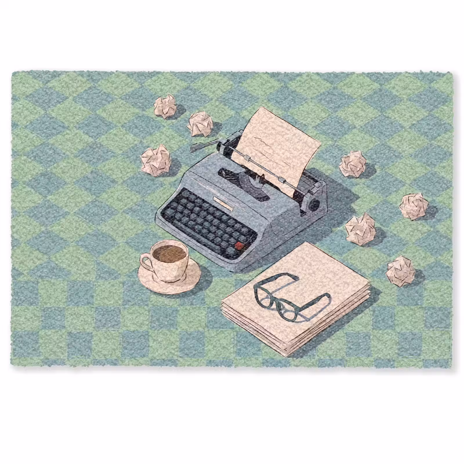 Deurmat - Typemachine - Kantoor - Vintage - Illustratie - Groen — 1