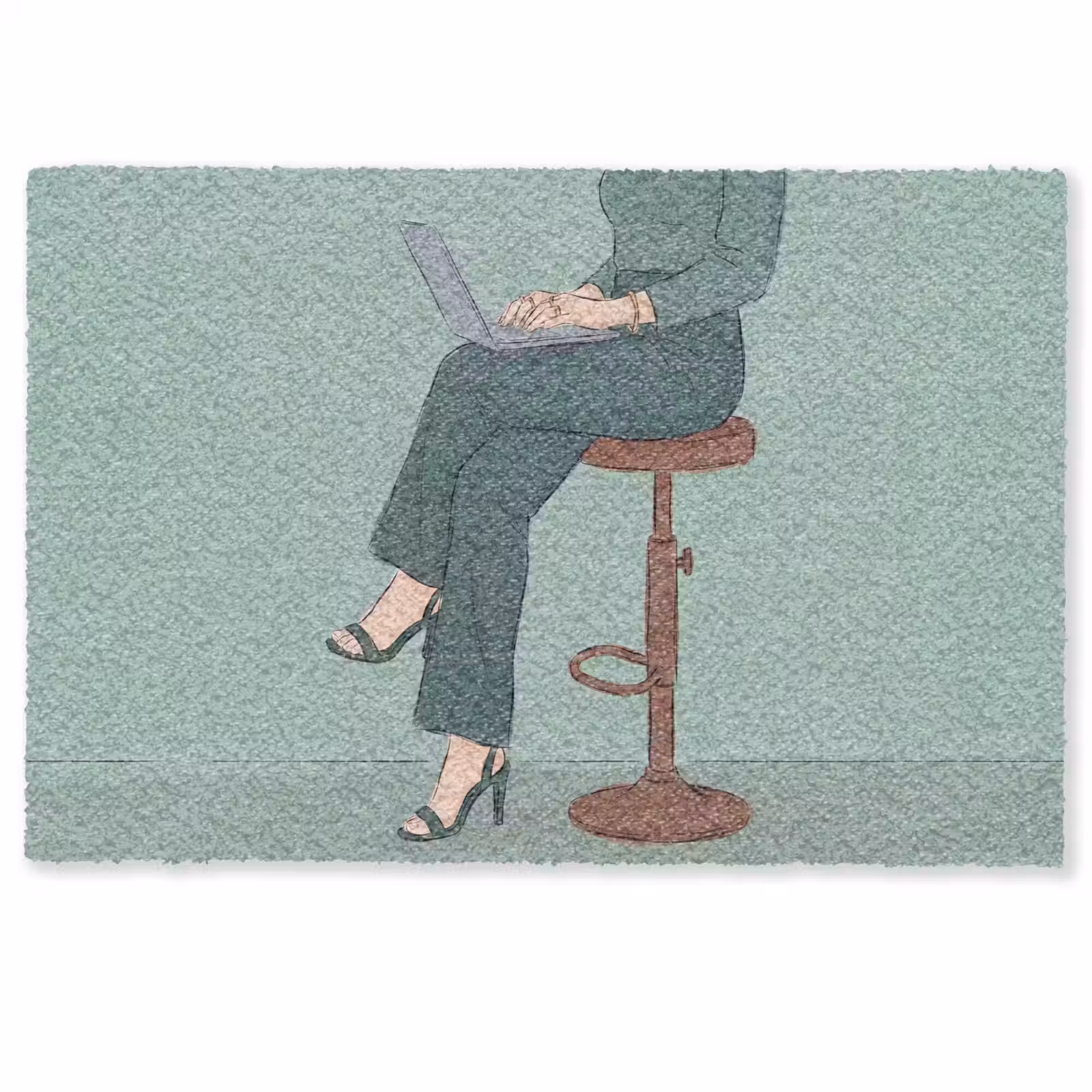 Deurmat - Vrouw - Laptop - Zittend - Illustratie - Groen — 1