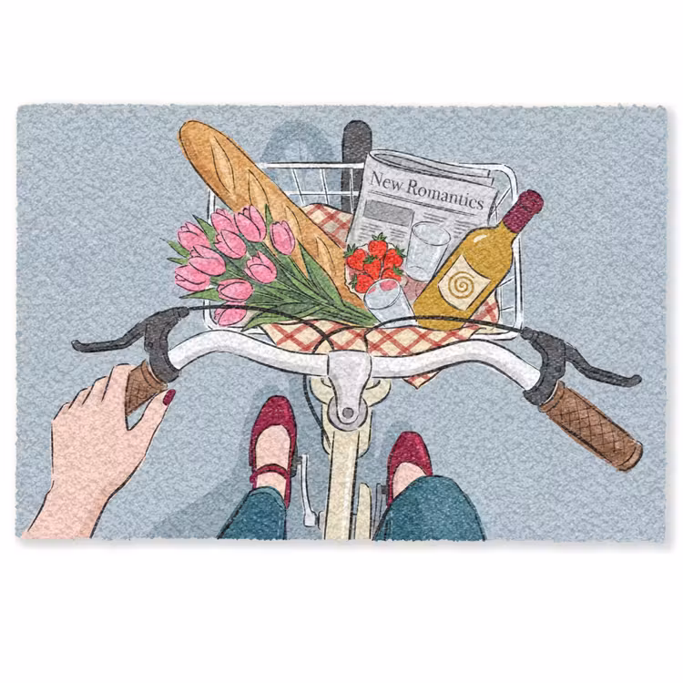 Deurmat - Fiets - Picknick - Zomer - Illustratie — 1