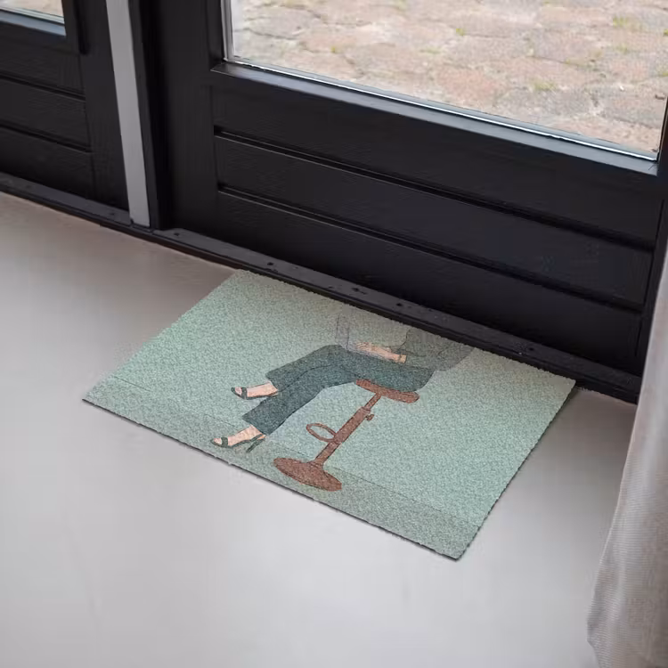 Deurmat - Vrouw - Laptop - Zittend - Illustratie - Groen — 2