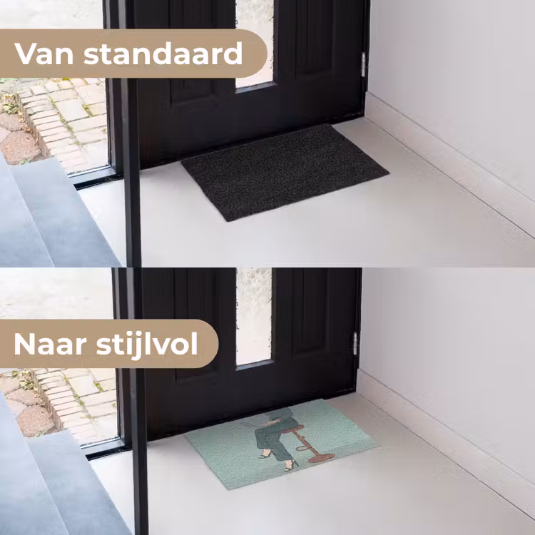Deurmat - Vrouw - Laptop - Zittend - Illustratie - Groen — 3