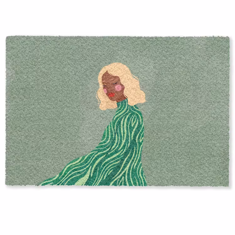 Deurmat - Vrouw - Portret - Illustratie - Modern - Groen — 1