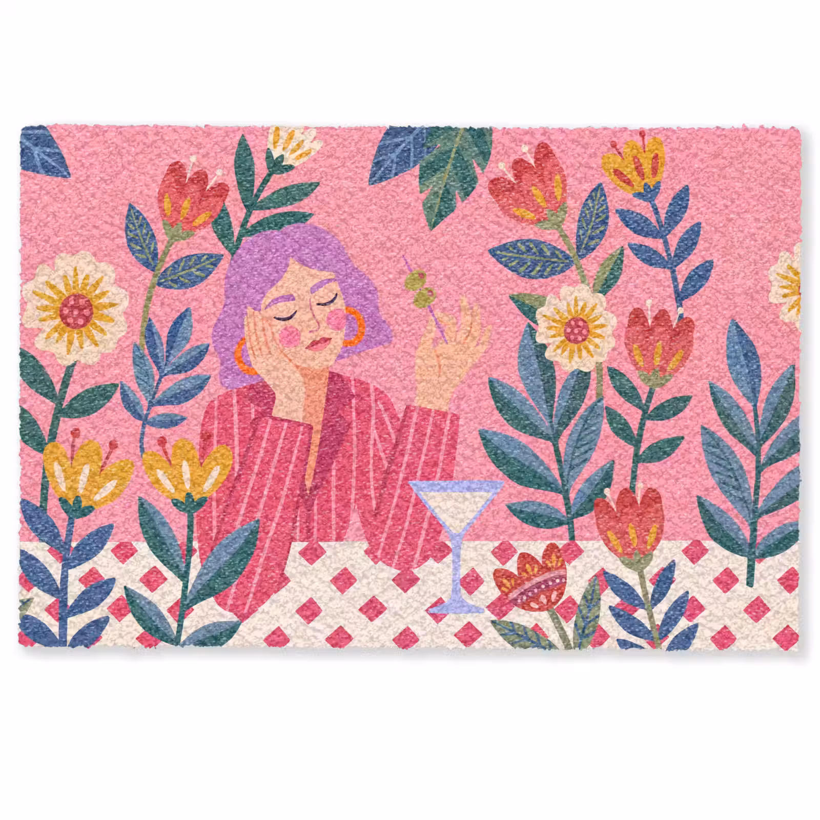 Deurmat - Vrouw - Cocktail - Bloemen - Modern - Roze — 1