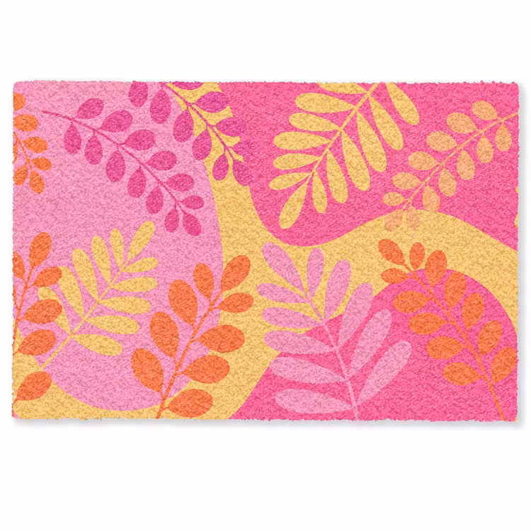 Deurmat - Natuur - Bladeren - Abstract - Roze - Geel — 1