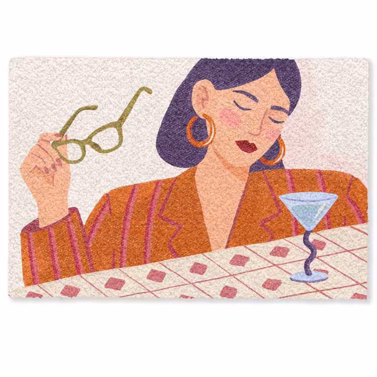 Deurmat - Vrouw - Bril - Cocktail - Illustratie - Modern — 1