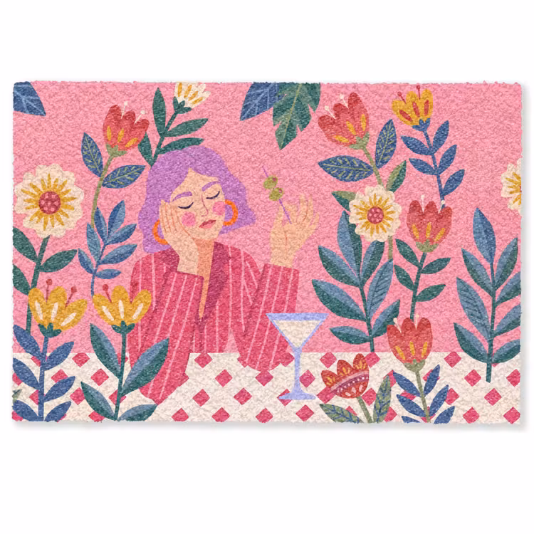 Deurmat - Vrouw - Cocktail - Bloemen - Modern - Roze — 1