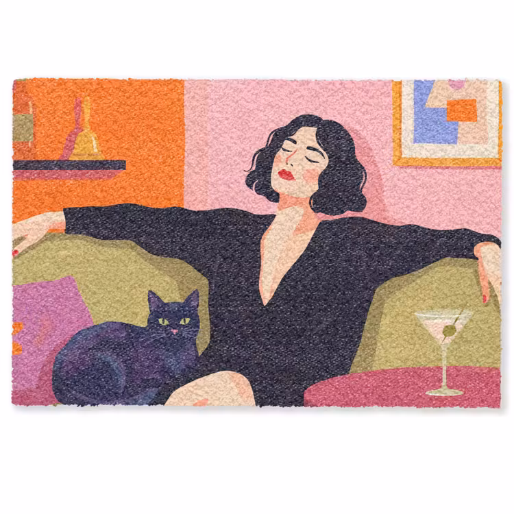 Deurmat - Vrouw - Kat - Interieur - Modern - Kleurrijk — 1