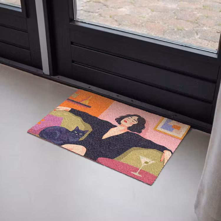 Deurmat - Vrouw - Kat - Interieur - Modern - Kleurrijk — 2