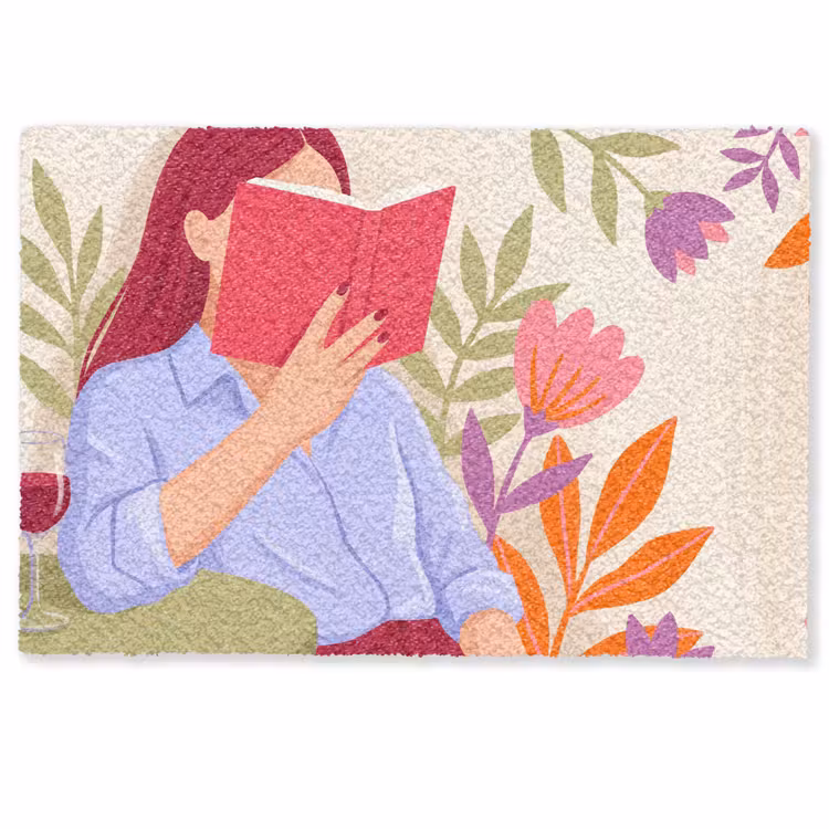 Deurmat - Vrouw - Lezen - Thuis - Modern - Bloemen — 1