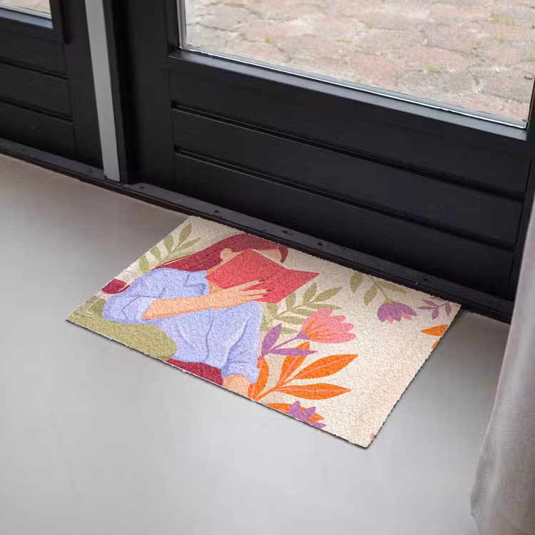 Deurmat - Vrouw - Lezen - Thuis - Modern - Bloemen — 2