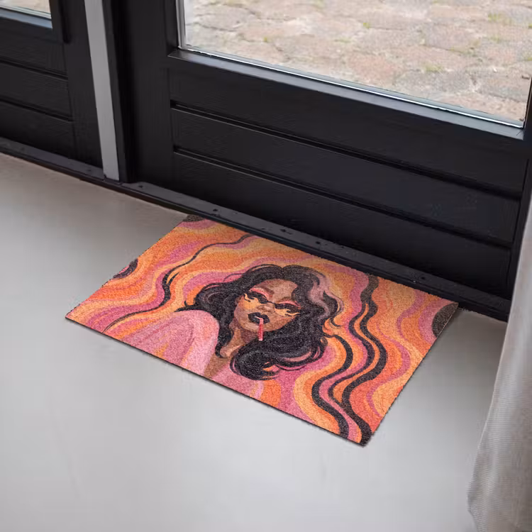Deurmat - Vrouw - Zonnebril - Modern - Portret - Oranje — 2