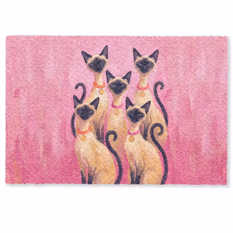 Deurmat - Kat - Groep - Dieren - Modern - Roze — 1